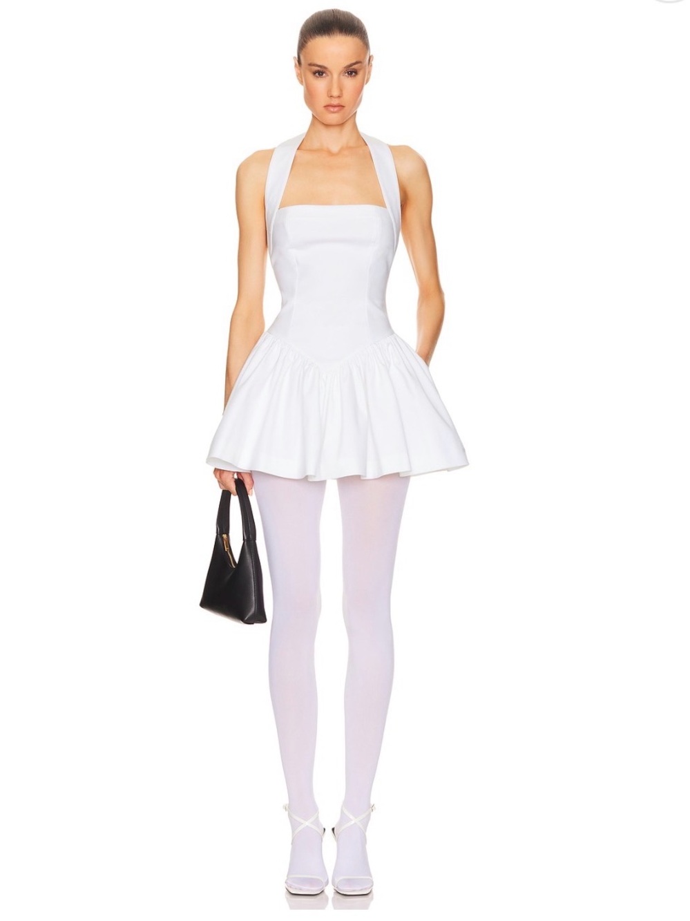 Helsa Faille Halter Mini Dress in White